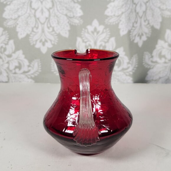 Vintage Cranberry Crackle Glass Miniature Pitcher/Creamer- Applied Handle 3.5” - Picture 5 of 8